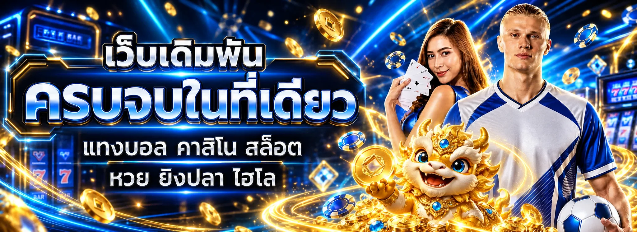 ภาพรวมเกมกีฬา คาสิโน และสล็อต TGABET928 โทนน้ำเงินทอง